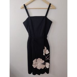 3/$20 Vintage Rubber Ducky Productions Floral Print Black Midi Dress Size L